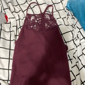 maroon ribbed tank top with back detail